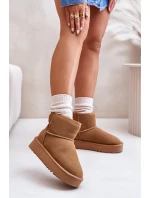 Skórzane Zamszowe Śniegowce Na Platformie Za Kostkę Camel Rianaella