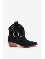 Zamszowe Botki Kowbojki Ażurowe Na Obcasie Zazoo 2994 Czarne Zamszowe Botki Kowbojki Ażurowe Na Obcasie Zazoo 2994 Czarne