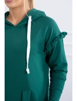 Šaty s ozdobnými volánikmi a kapucňou zelenej farby