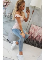 Trblietavá blúzka s volánikmi púdrovo ružová