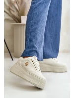 Sneakersy Buty Sportowe Damskie Ocieplane Na Masywnej Podeszwie Beżowe Ardiela