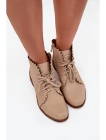 Zazoo 2964 Skórzane Botki Na Płaskim Obcasie Beżowe