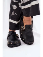 Dámske kožené papuče na platforme Big Star - čierne