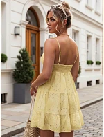 Bavlnené šaty s výšivkou na ramienkach, citrónovožlté, FashionStreet EY2669 Bavlnené šaty s výšivkou na ramienkach, citrónovožlté, FashionStreet EY2669