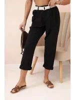 Dámske ľanové nohavice s bavlnou a opaskom čierne
