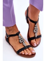 Skórzane Sandały Z Ozdobnym Wężem S.Barski KV-5541-42 Czarne