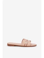 Klapki Damskie Na Płaskim Obcasie Z Wycięciami Eko Skórzane Beżowe Ecapus