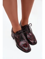 Skórzane Lakierowane Półbuty Damskie Na Obcasie Z Kryształkami Artiker 57C0073 Bordowe