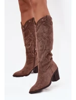 Kozaki Kowbojki Damskie Na Słupku Z Eko Zamszu Khaki Coretta