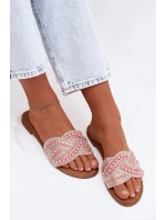 Zdobené dámské ploché nazouváky růžové Dovima