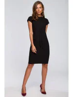 Dámske ceruzkové šaty s opaskom na zaviazanie S239 čierne - Stylove