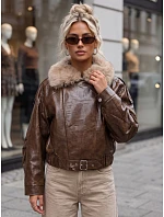 Dámska zimná bunda z ekokože s kožušinou, hnedá, FashionStreet TY5708 Dámska zimná bunda z ekokože s kožušinou, hnedá, FashionStreet TY5708