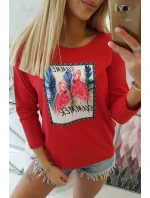 Blúzka s 3D grafikou plameniaka červená