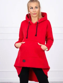 Zateplená mikina s dlhým chrbtom a kapucňou červená