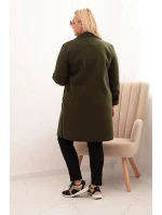 Dámske elegantné Plus veľkosť kabát s golierom a veľké vrecká Khaki Dámske elegantné Plus veľkosť kabát s golierom a veľké vrecká Khaki