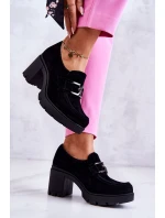 Eleganckie Półbuty Na Słupku Z Ciemną Ozdobą Czarne Lemar Harmell