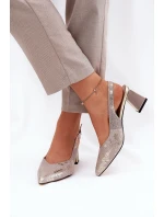 Skórzane Sandały Damskie Na Słupku Ze Szpiczastymi Noskami Vinceza 66733 Złoto-Srebrne