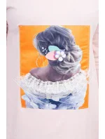 Šaty s 3D grafikou, krajková púdrovo ružová