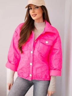 Dámska jarná prešívaná bunda s kvetinovým vzorom ružová neónová