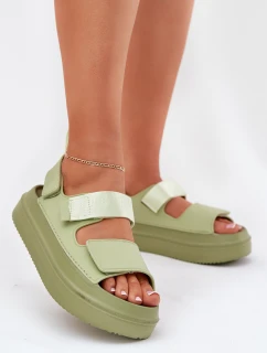 Sandały Damskie Na Platformie Z Rzepami Zielone Nitepira