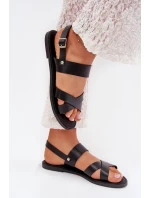 Płaskie Sandały Damskie Z Eko Skóry Czarne Kalira