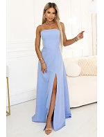 663-2 ELARA korzetové maxi šaty s rozparkom a zaväzovaním na chrbte - modré 663-2 ELARA korzetové maxi šaty s rozparkom a zaväzovaním na chrbte - modré