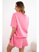 Dámske viskózové maslové šortky s krátkym rukávom a vysokým pásom ružové