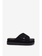 Klapki Damskie Na Platformie Z Przeplatającymi Się Paskami Czarne Rinasara