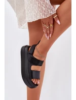 Sandały Damskie Na Platformie Z Rzepami Czarne Nitepira