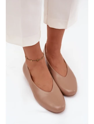 Baleriny Damskie Z Eko Skóry Na Płaskim Obcasie Beżowe Olyssia