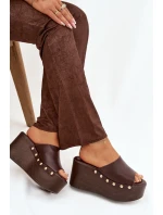 Dámské nazouváky na platformě s nýty čokoládové Mareline