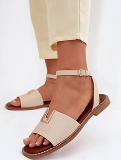 Dámske ploché sandále so zlatými detailmi Vinceza 73505 Beige