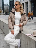 Dámska prešívaná bunda s kapucňou, béžová, FashionStreet TY5762 Dámska prešívaná bunda s kapucňou, béžová, FashionStreet TY5762
