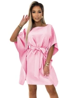 287-30 SOFIA Dámske šaty s motýľom a viazaním v páse - PASTELOVO bledoružové 287-30 SOFIA Dámske šaty s motýľom a viazaním v páse - PASTELOVO bledoružové