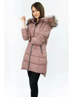 Dámska prešívaná zimná bunda s kapucňou Old Pink (7702)