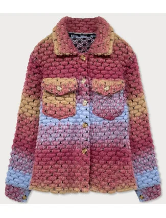 Tmavo ružová košeľová dámska bunda s golierom (2453)