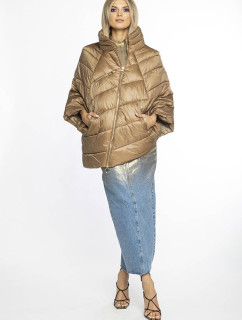 Tmavo béžová dámska bunda pončo s ozdobnými zipsami AnnGissy (AG1-J9171)