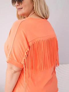 Dámska bavlnená blúzka s výstrihom do V a strapcami na chrbte Lososová