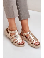 Skórzane Sandały Damskie Zazoo 3695 Złote