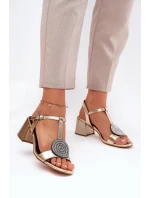 Skórzane Sandały Na Słupku Z Ozdobą D&A JC51-842 Złote