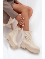 Botki Na Masywnej Platformie Eko Skórzane Beżowe Kylira