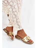 Dámské nazouváky na ploché podrážce s zlatým přezkou Melivra