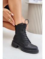 Zateplené členkové topánky Workers Zippered Black Leairae