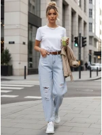 Dámske baggy džínsy s odieraním svetlomodré FashionStreet UY2889
