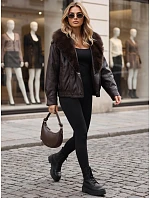 Dámska zimná kožená bunda s kožušinou, hnedá, FashionStreet TY6027 Dámska zimná kožená bunda s kožušinou, hnedá, FashionStreet TY6027
