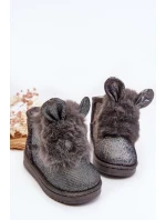 Dziecięce Śniegowce Ocieplane Futerkiem Z Uszkami Szare Betty