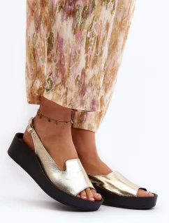 Zazoo 2893 Sandały Damskie Skórzane na Grubej Podeszwie Złote