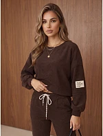 Dámska súprava z kordového úpletu – mikina a joggerové nohavice v čokoládovej farbe FashionStreet AY1222 Dámska súprava z kordového úpletu – mikina a joggerové nohavice v čokoládovej farbe FashionStreet AY1222