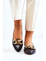 Skórzane Wężowe Czółenka Czarne Elissabeth