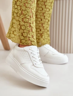 Sneakersy Damskie Na Platformie Z Ozdobnym Sznurowaniem Białe Mistra
